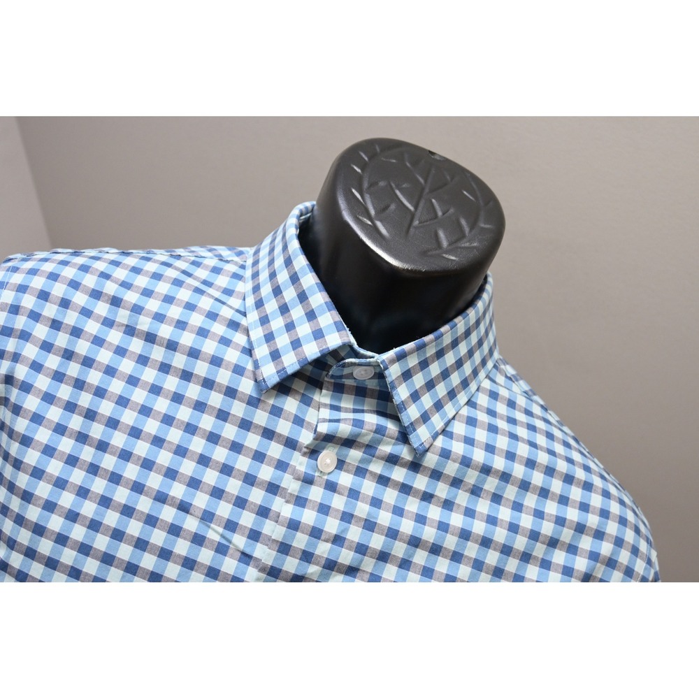 Express 1MX Shirt Mens Medium Blue Gingham Extra Slim Stretch Cotton Excellent
